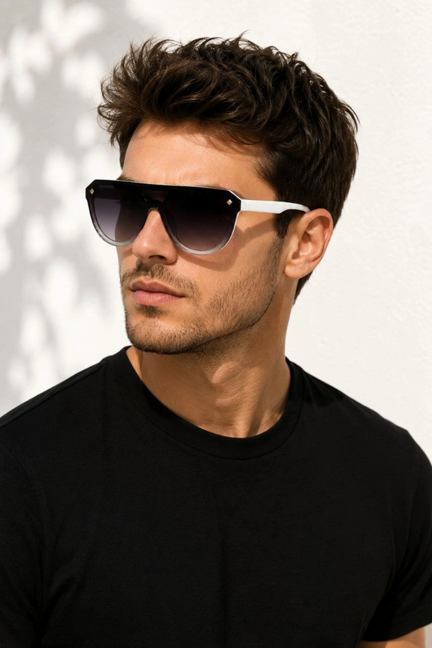 Men's Uv400 Sunglasses Black with White Frame Gradient Smoked Glass Modern Design