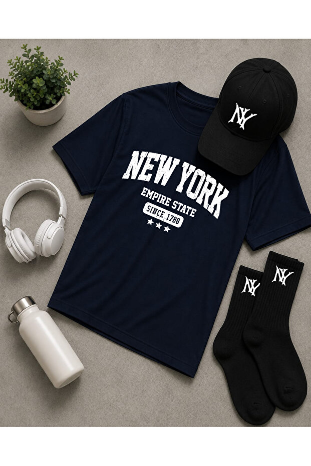 100% Cotton 3-Piece Unisex Set New York Printed Oversize T-Shirt Hat Socks Combination