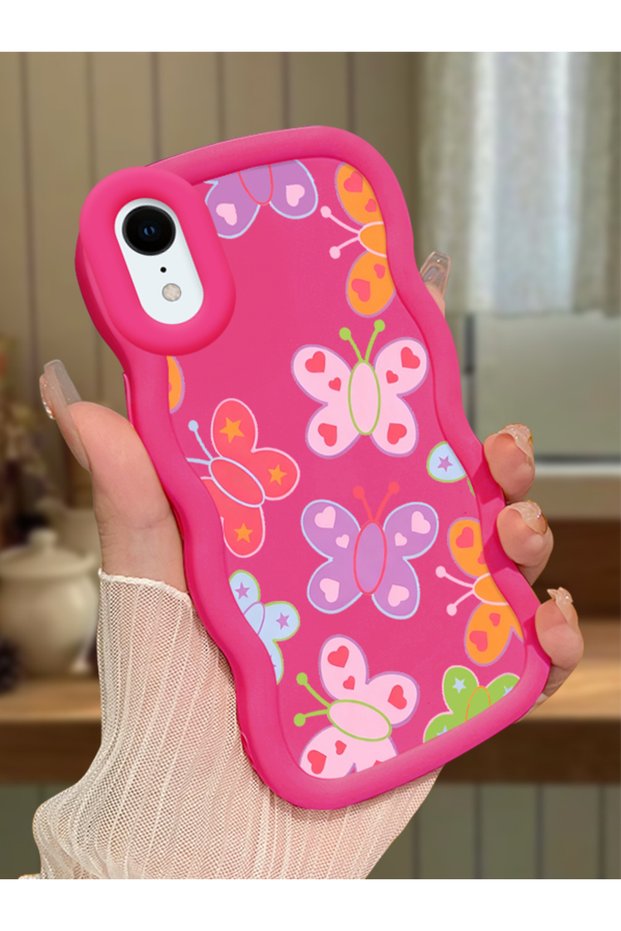 iPhone Xr Compatible Case with Camera Protector Red Silicone Couple Phone Case Butterfly Pattern