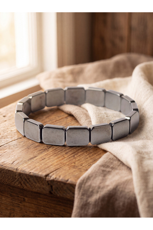 Hematite Natural Stone Men's Bracelet (Model 3)