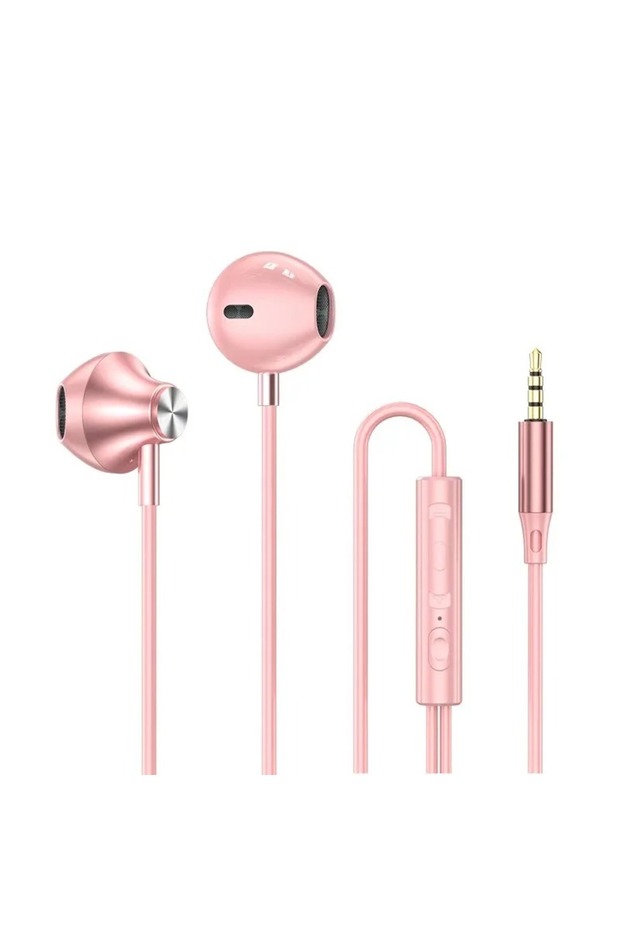 Pink 3.5MM Dual Interface Wired Earphones HiFi Stereo Surround Sound In-ear Headset with Wire Contro
