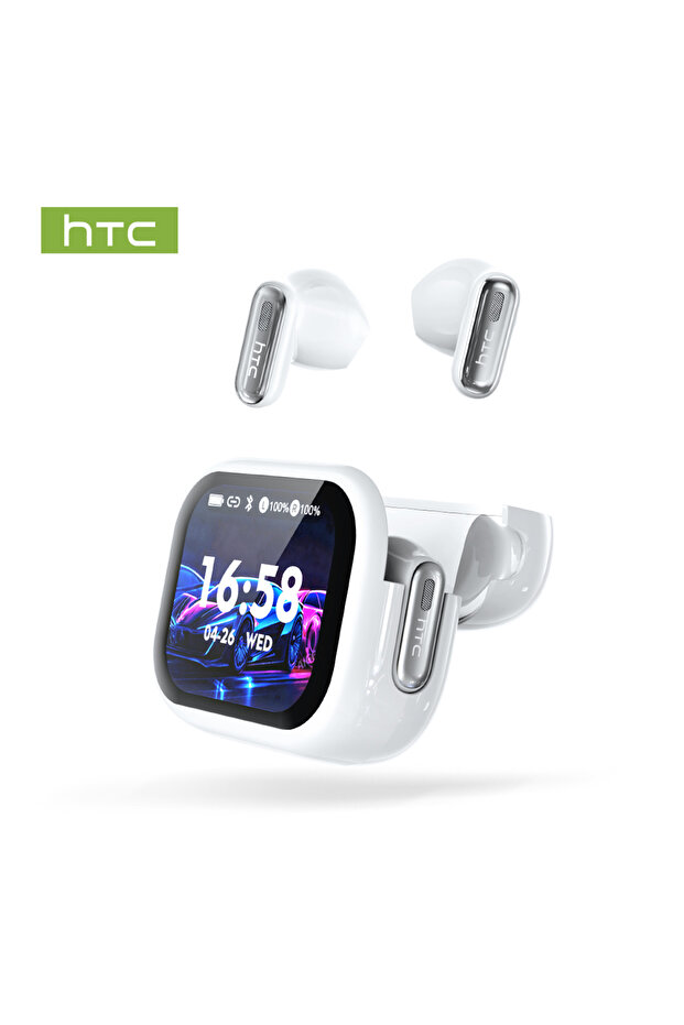سماعات أذن لاسلكية HTC NE68 TWS بيضاء اللون، بلوتوث 5.3، تقنية إلغاء الضوضاء ENC، شاشة LED رقمية، تصميم مفتوح للأذن