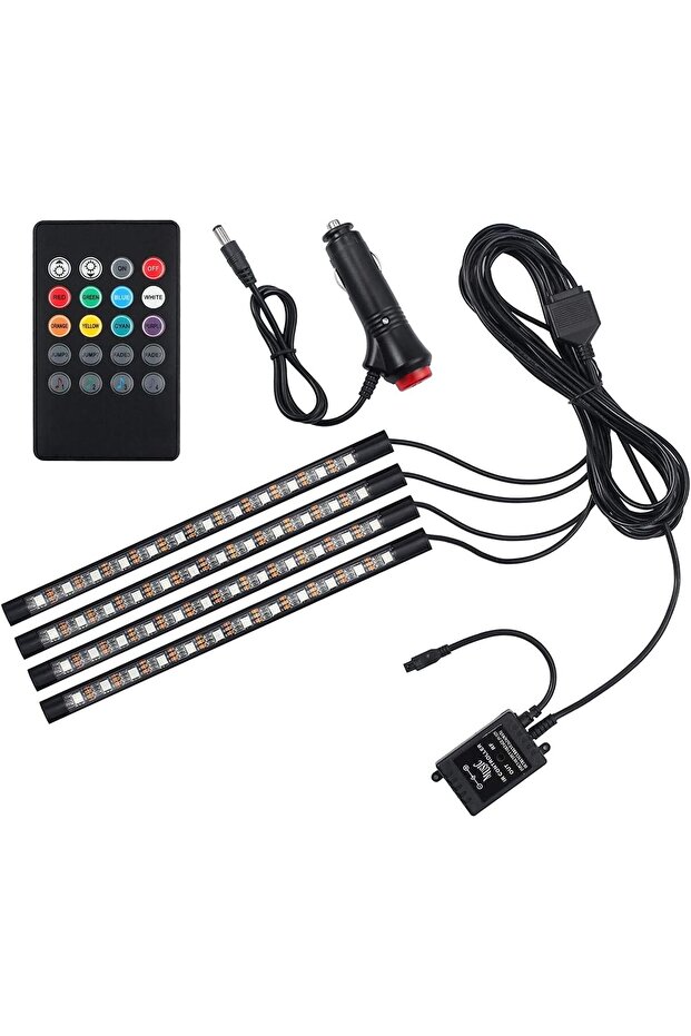 4 شرائط إضاءة LED RGB لتزيين داخلية السيارة مع جهاز تحكم عن بعد