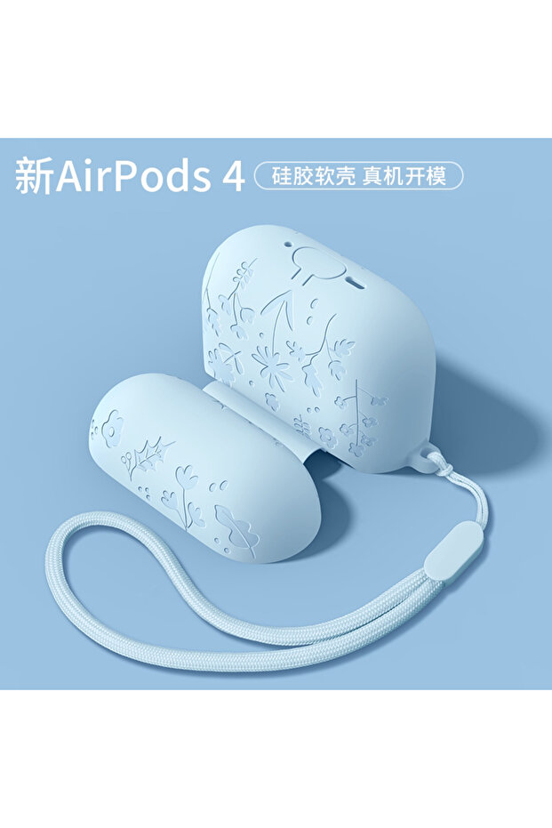 For Airpods4 g For AirPods 4th Generation Case with Cleaner Kit/Keychain Flower Engraved Silicone Sh