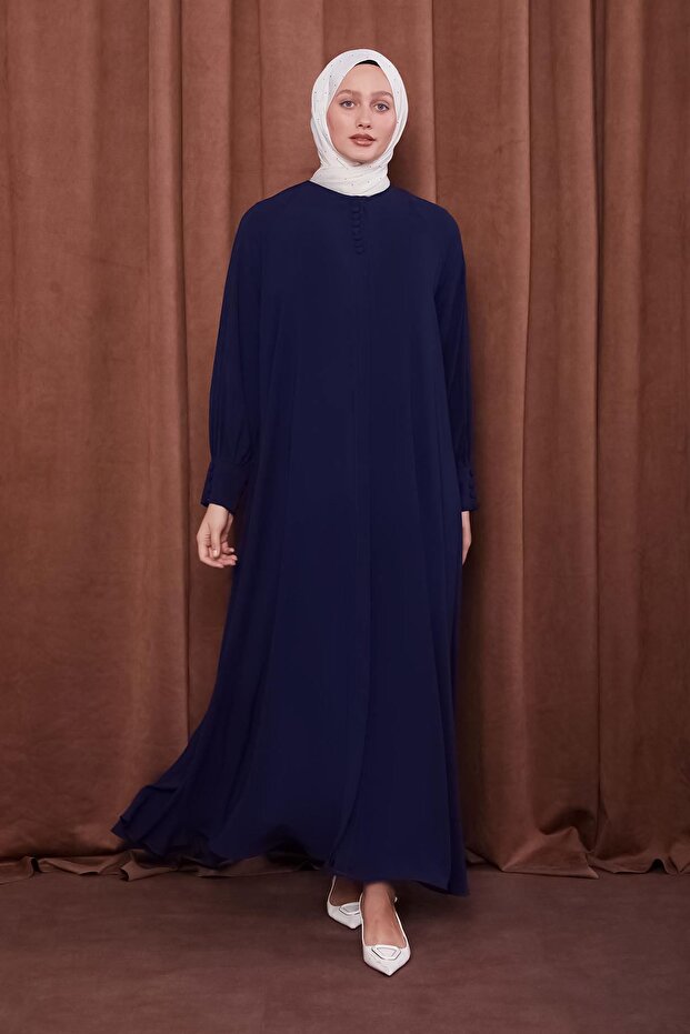 Navy Blue Button Closure Ferace