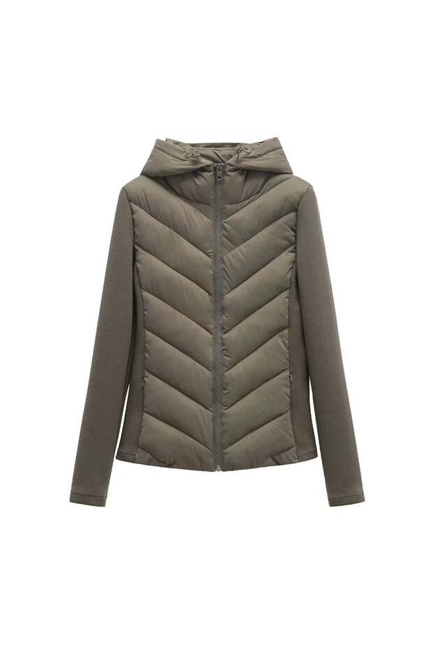 F11.Women's Hooded, Zippered Sports Coat, Woven Fabric, Knitted Sleeves