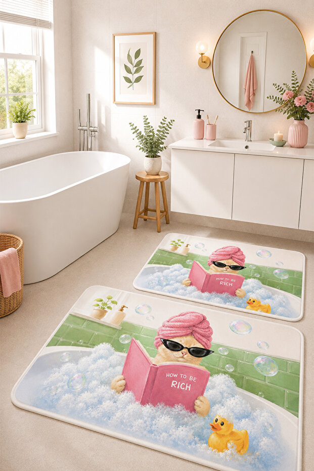 Digital Non-Slip Washable Double Cat Bath Mat Bathroom Rug Bathroom Decor 40X60+60X90Cm