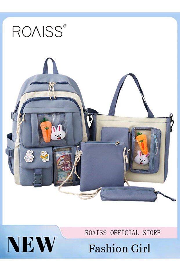4-Piece Set of Cute Backpack Women's Bag Lightweight Elementary School Students Girls Large Capacity
