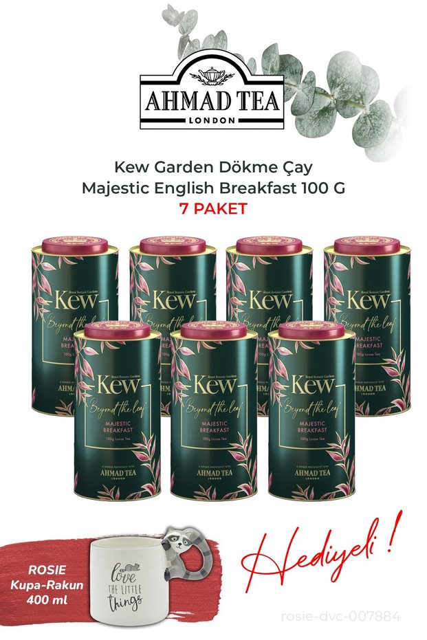 7 Boxes of Kew Garden Majestic English Breakfast 100 g and Raccoon Mug