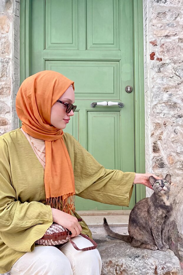 Double Sided Silk Shawl Orange