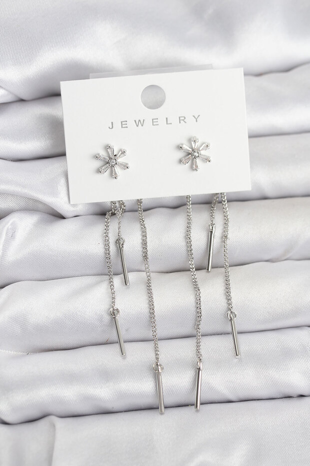 Flower Model Silver Brass Dangle Women's Earrings