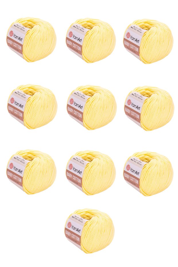 Baby Cotton 10 Pieces Hand Knitting Yarn (431 Light Yellow) 50% Cotton 50% Acrylic 50 Gr 165 Mt Amigurumi and Baby Knitting Yarn