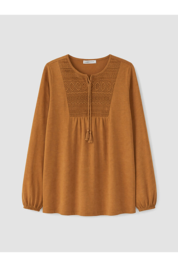 Sparkling Choices Tie-Up Roba Collar Embroidered Blouse from Shining Store