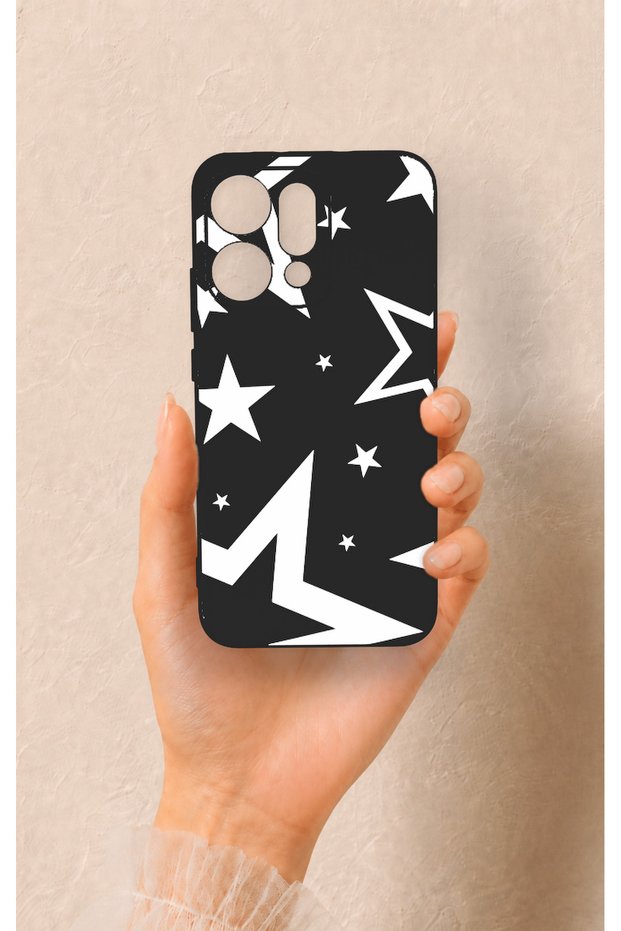 Oppo Reno 14 Compatible Black Mega Star Patterned Silicone Case