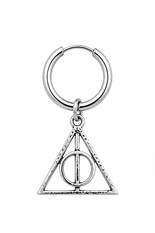 Unisex Silver Color Surgical Steel Dangle Deathly Hallows Figured Hoop Earring 1 Piece