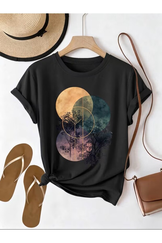 Full Moon Variations Printed Cotton Women's T-Shirt