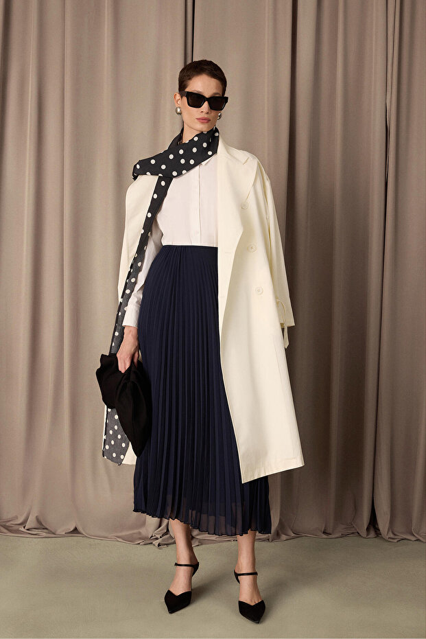 تنورة شيفون مبطنة بتفاصيل مطوية