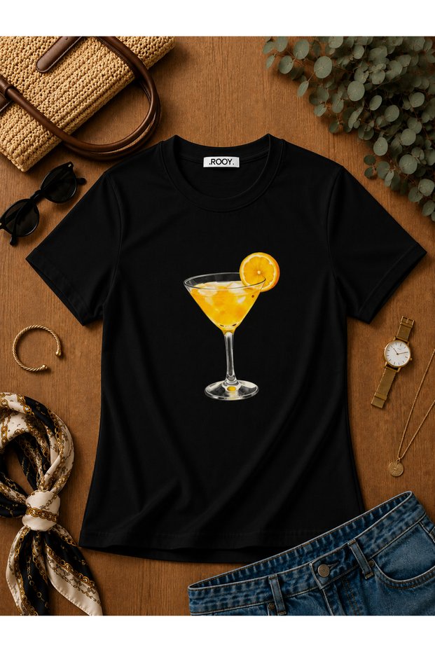 Women's Cocktail Printed Lycra Short Sleeve Body Tee Crop T-Shirt