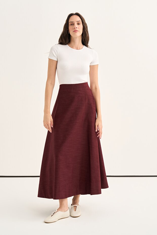 Women's Side Pleated Jean Skirt Burgundy