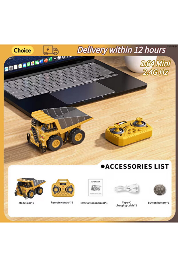 HJ2025-3D yellow 1:64 RC Mini Alloy Car Forklift Crane Excavator Tabletop Game 2.4G_Hz Remote Contro