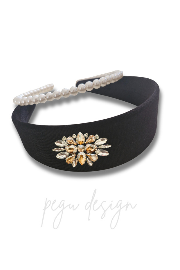 Lux 2-Piece Set with Crown and Stone Black Velvet Crown Di̇ana Series