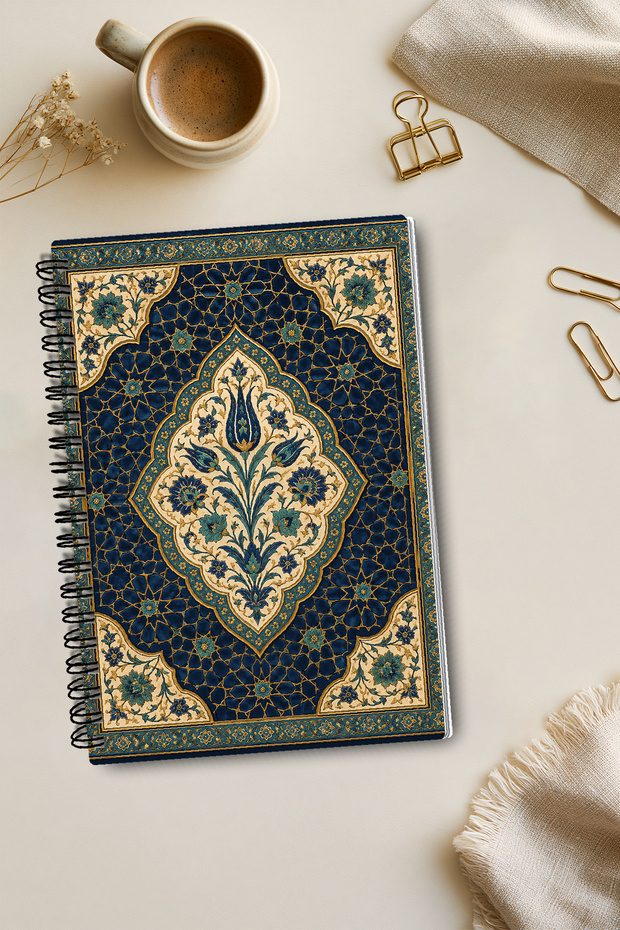 دفتر ملاحظات بتصميم أصيل بنقوش تقليدية للقرميد والزنبق، مقاس A5، 50 ورقة، 100 صفحة، دفتر ملاحظات حلزوني مربع الشكل