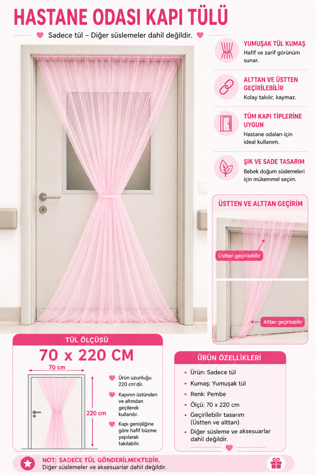 Pink Tulle Hospital Room Door Decoration 70X220 cm Girl Baby Baby Shower Tulle Baby Concept