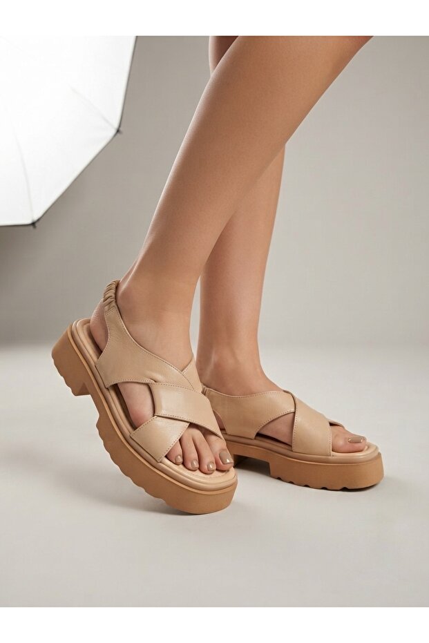 Elastic Comfortable Genuine Leather Women's Sandals - 4 cm