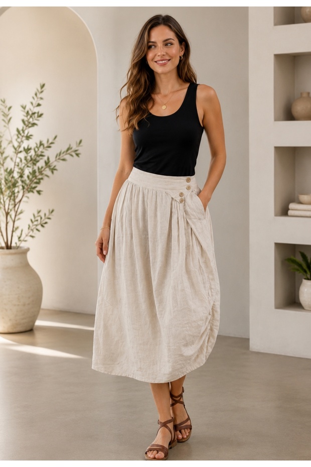 100% Cotton New Season Women's Buttoned Skirt 38-46