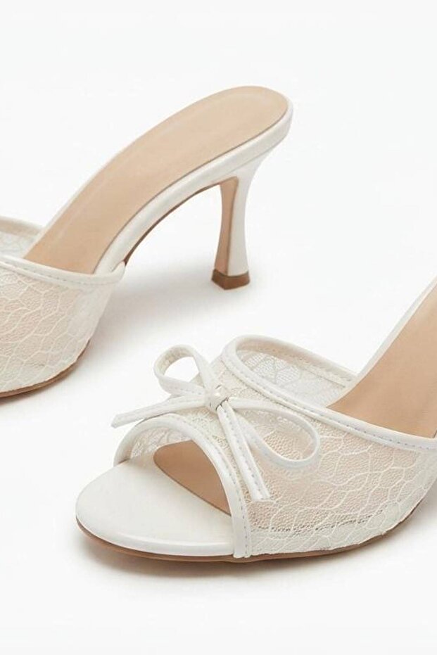 Women's Embroidered Mesh Heeled Evening Dress Slippers
