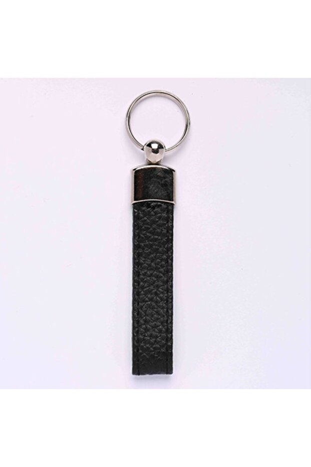 Leather handle keychain black-metal