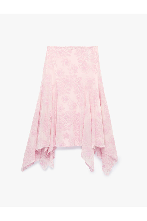 Slim Fit Asymmetrical Cut Floral Midi Tulle Skirt