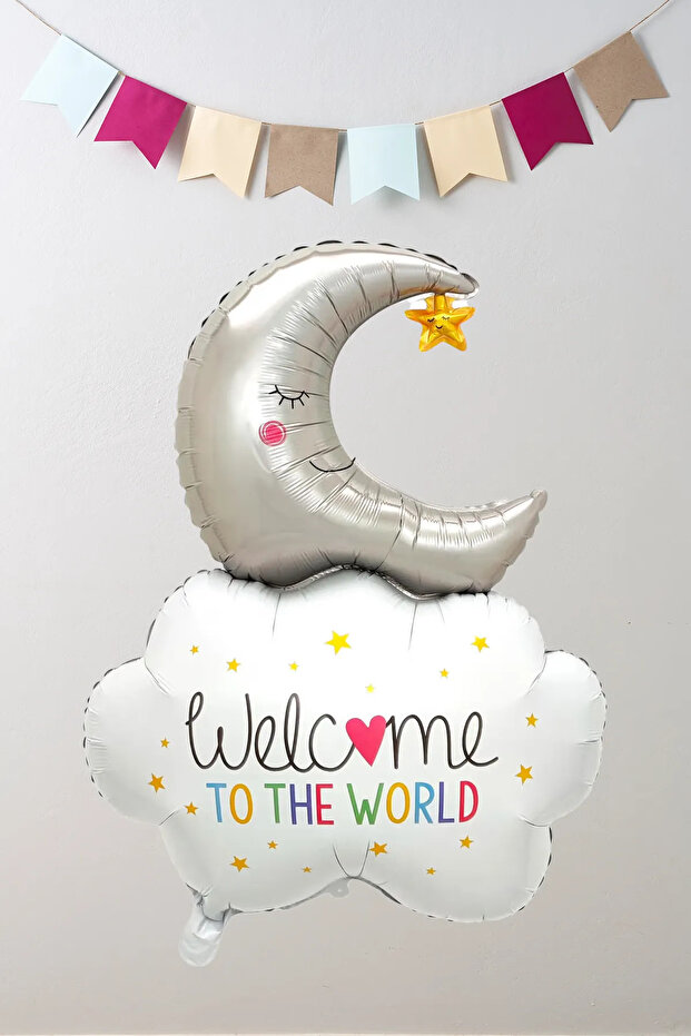 Aylı Bulut Welcome to the World Written Foil Balloon 9634