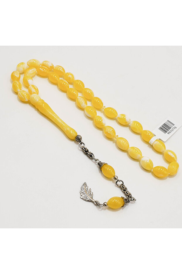Amber Dust Rosary – 33 Beads 8×11.5mm Yellow & White Oval Prayer Tasbih 21g