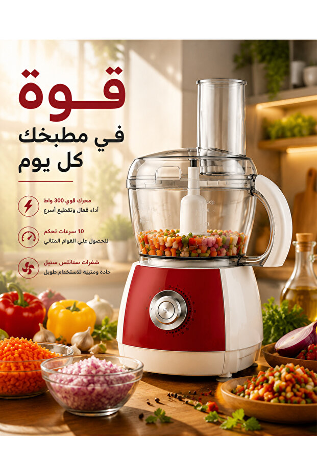 محضرة طعام كهربائية 300 واط بسعة 0.8 لتر مع سرعات متعددة
