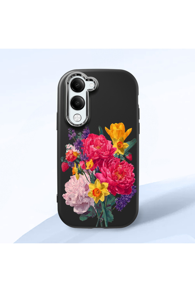 Vivo Y29S Compatible Case Camera Protector Black Silicone Couple Phone Case with Floral Pattern