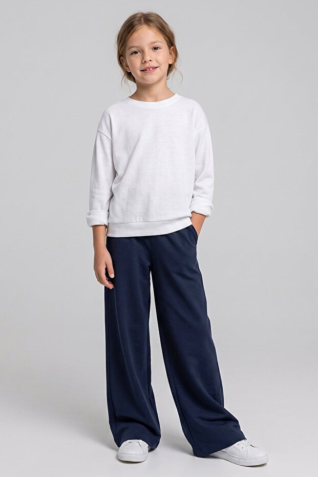 Girls' Viscose Fabric Pocketed School - Casual Trousers Comfortable Cut Loose Leg