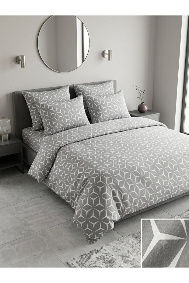 100% Natural Cotton Double Size Fitted Sheet Bedding Set with 4 Pillowcases, 6 Pieces