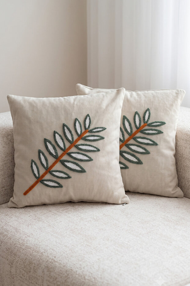 2-Piece Punch Embroidered Throw Pillow Cover Modern Bohemian Decorative Sofa Cushion Cover