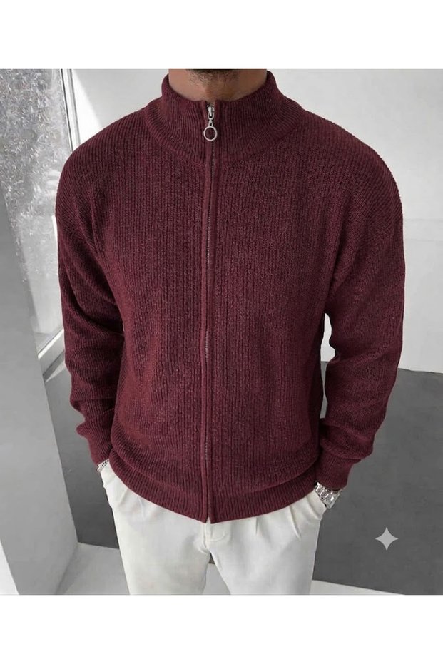 Men's Thick Winter Full Zipper Cardigan Sweater Long Sleeve 100% Cotton Regular Fit Basic Knitwear