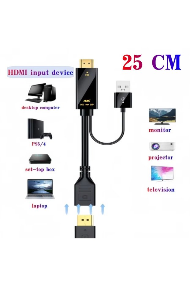 25cm 4K 60Hz HDMI-compatible Male to DisplayPort Female USB Powered High Definition HDMI-compatible