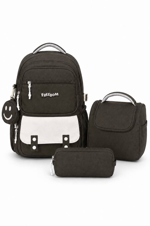 4-Piece Satin Fabric Waterproof Primary School Bag Set with Lunch Bag, Pencil Case, Accessory Wallet, and Bag.