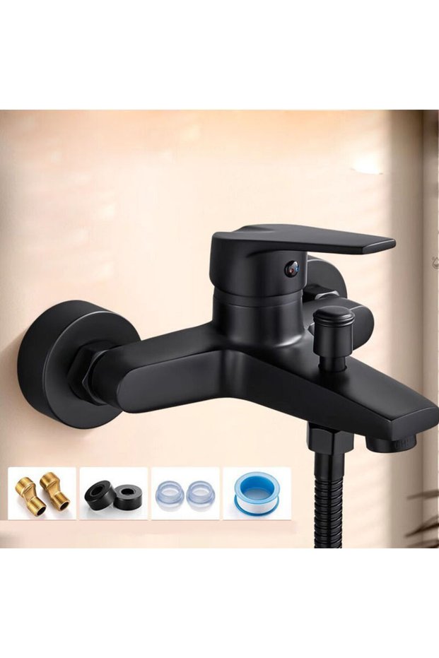 Single-handle bathtub shower faucet, wall-mounted bathtub faucet, bathtub shower faucet, threaded connection hose, black.