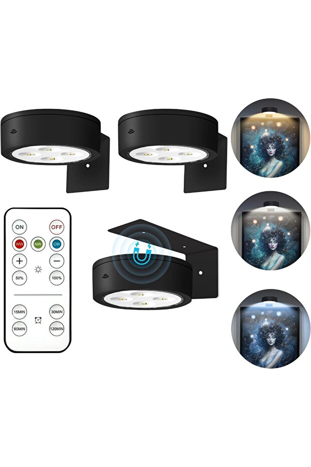 picture lights for walls, magnetic LED painting light strip w/remote control, dimmable & timer, 3 lighting modes, black
