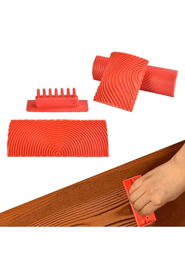 Four-piece wood grain tool set, imitation wood grain coating tools, comb-shaped decoration, for doors, walls, furniture paint - red.