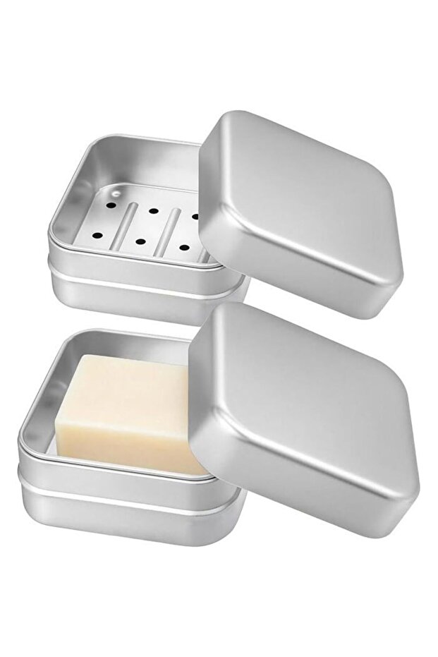 Two-piece portable travel soap dish set, aluminum soap dish with drain rack, waterproof bathroom soap dish.