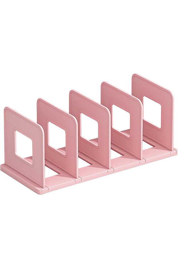 4-Compartment Desktop File & Book Organizer Rack (pink), plastic document sorter.