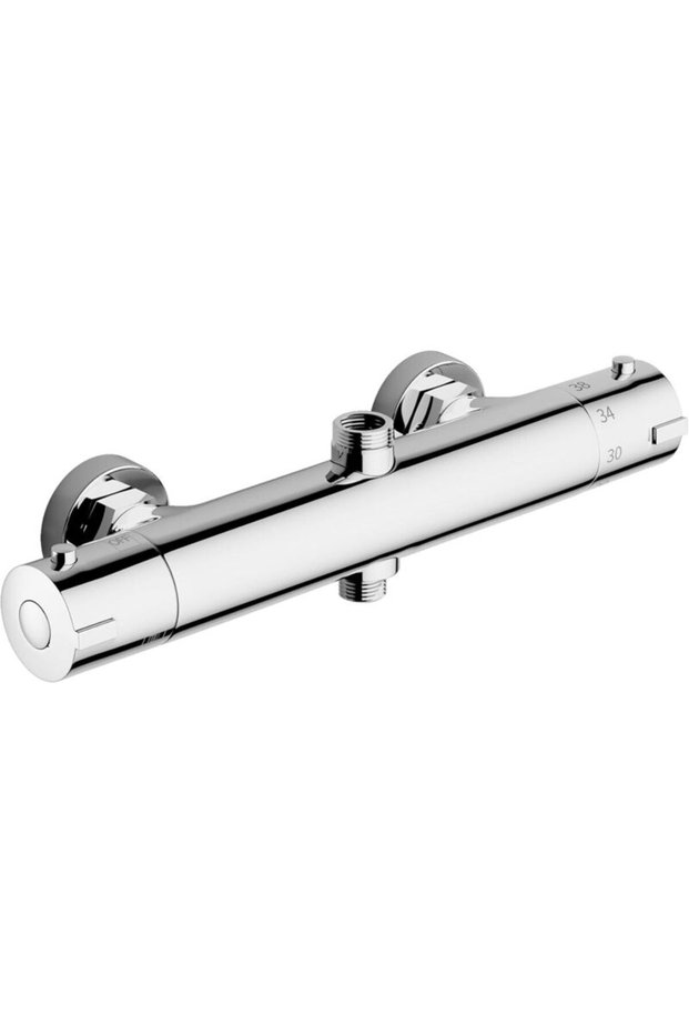 Thermostatic shower faucet, dual spouts, a 3/4-inch BSP (26.4 mm) spout at the top and a 1/2-inch BSP (21 mm) spout at the bottom, round, made of...