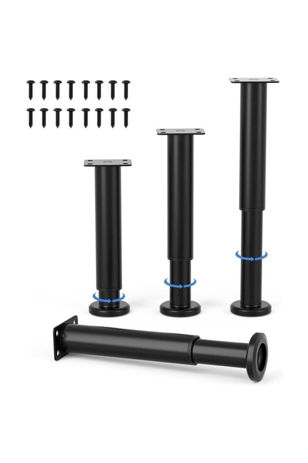 4-piece set of adjustable furniture legs, 18cm black round metal table legs, suitable for sofas, cabinets, and beds, with screws.