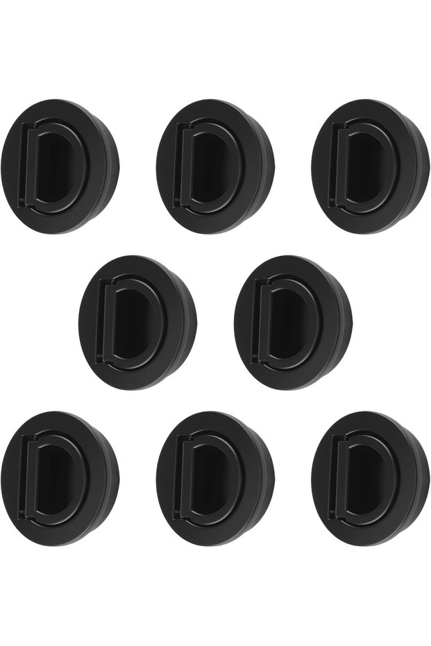 8-Piece Set of concealed handles w/built-in round pull rings - cabinet door hardware - furniture hardware - w/screws - For cabinets & drawers (black)